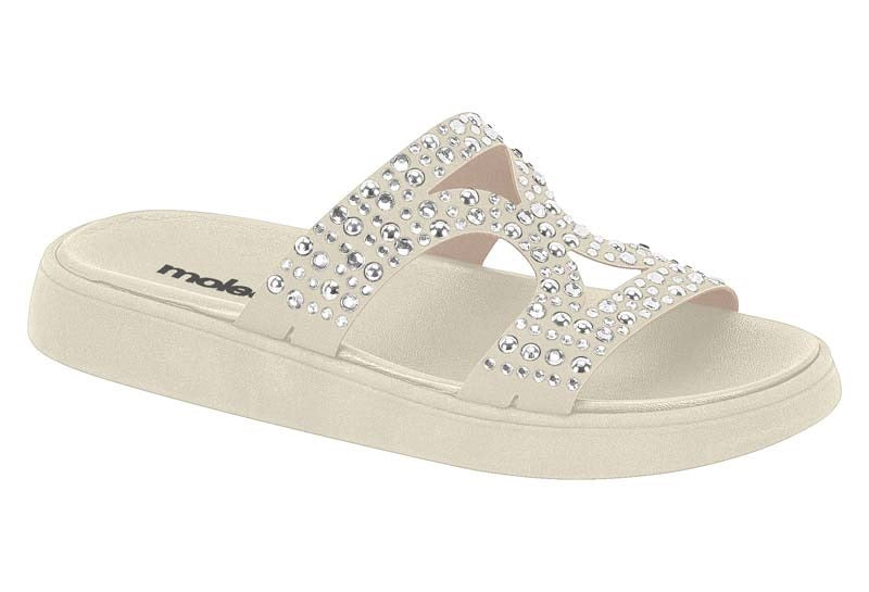 Sandália Papete Moleca  com Pedrarias – Off White