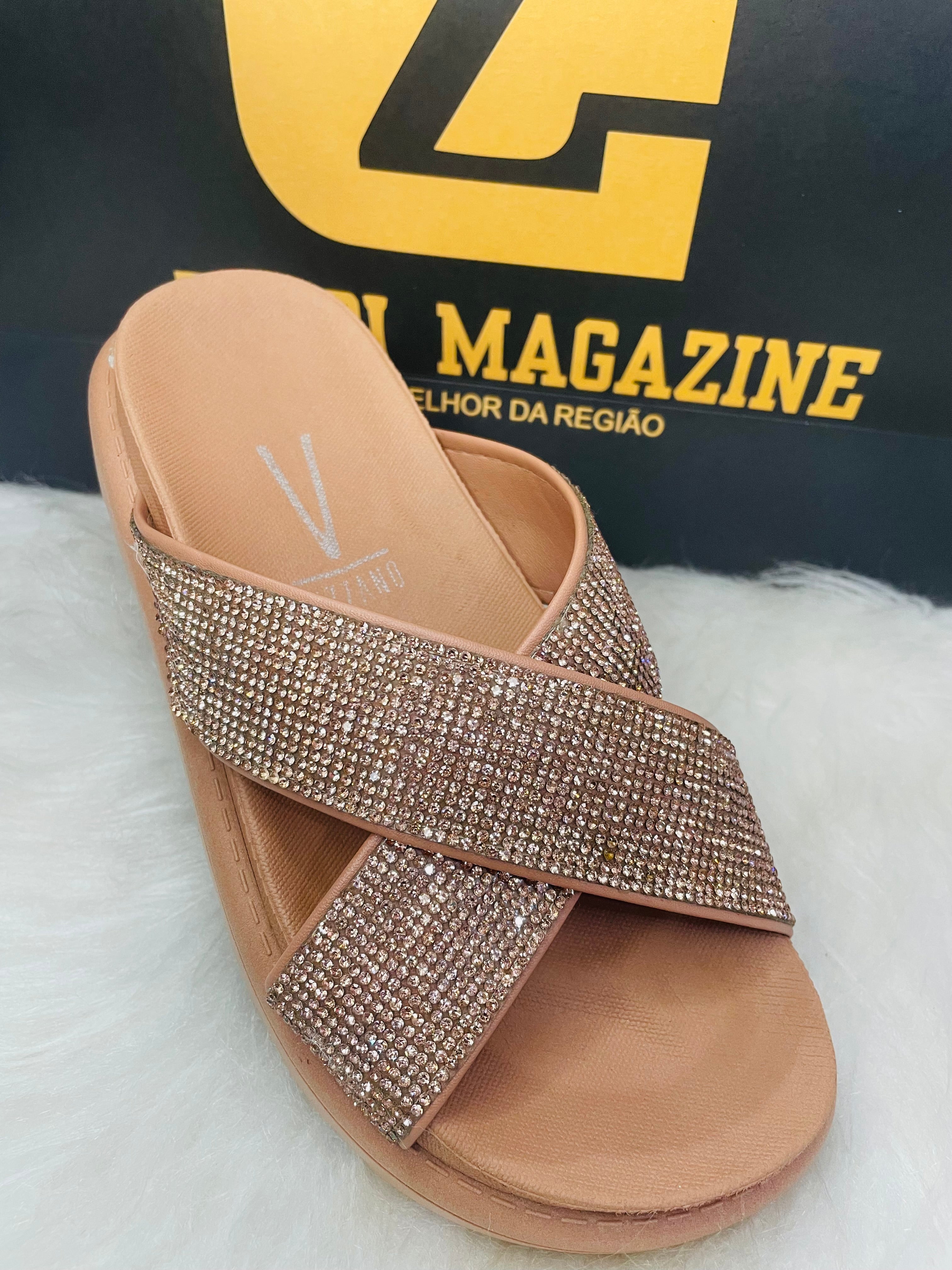 Sandália Vizzano Slide com Brilhos e Tiras Cruzadas