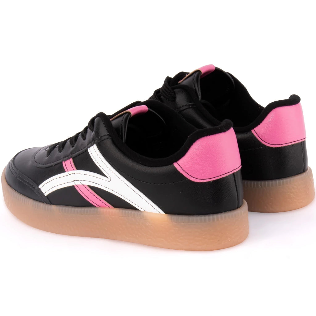 Tênis Casual Urbano - Preto, Branco e Rosa