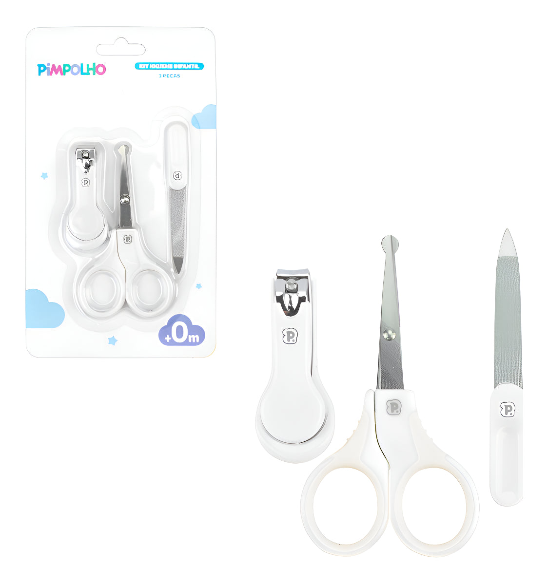 Kit Higiene Bebê Pimpolho 3 Peças - Tesoura, Cortador e Lixa