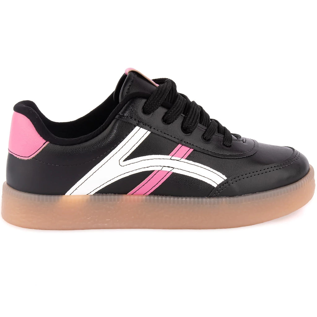 Tênis Casual Urbano - Preto, Branco e Rosa