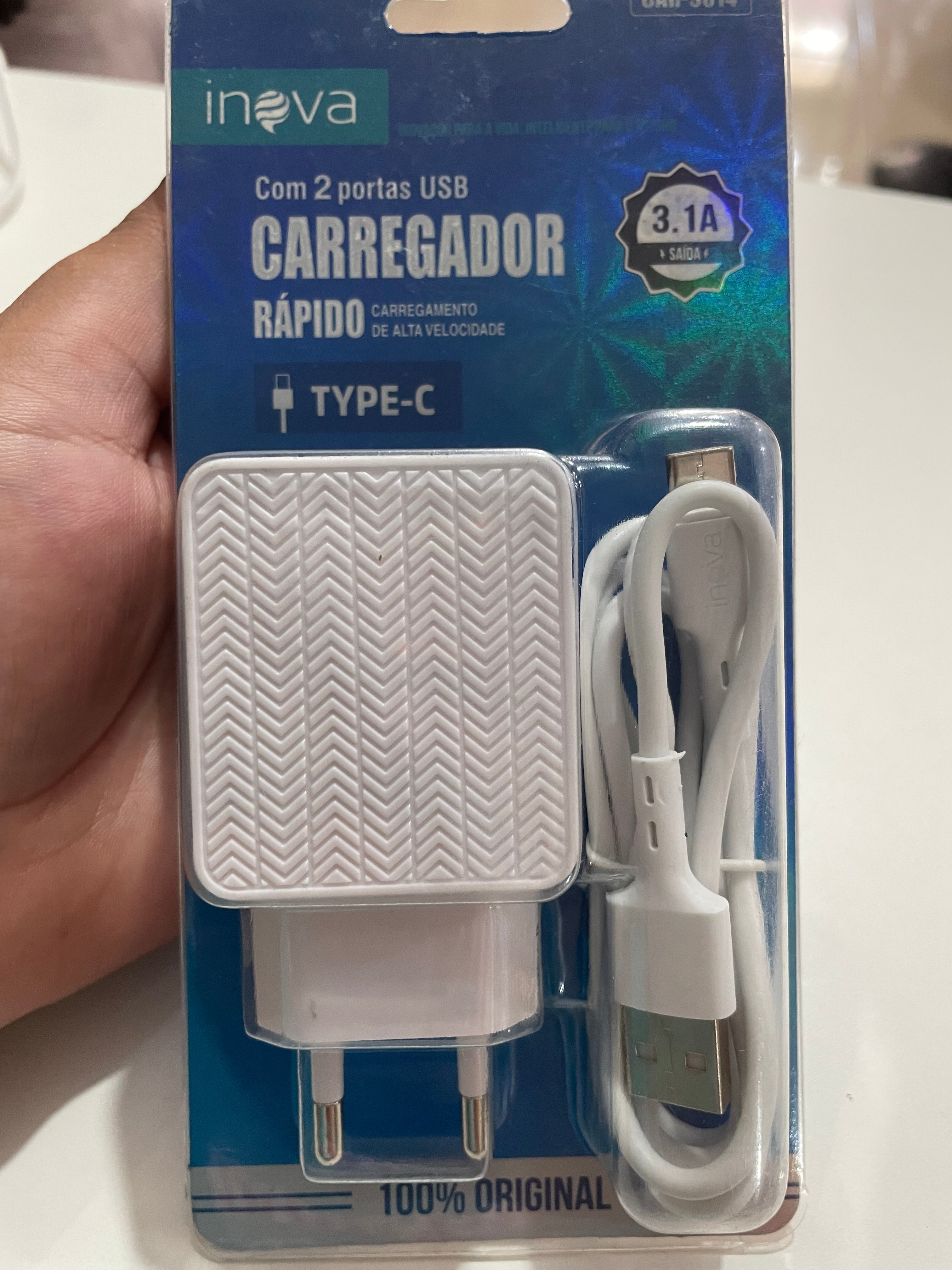 Carregador Rápido Inova CAR-9014 - 3.1A com 2 Portas USB + Cabo Type-C