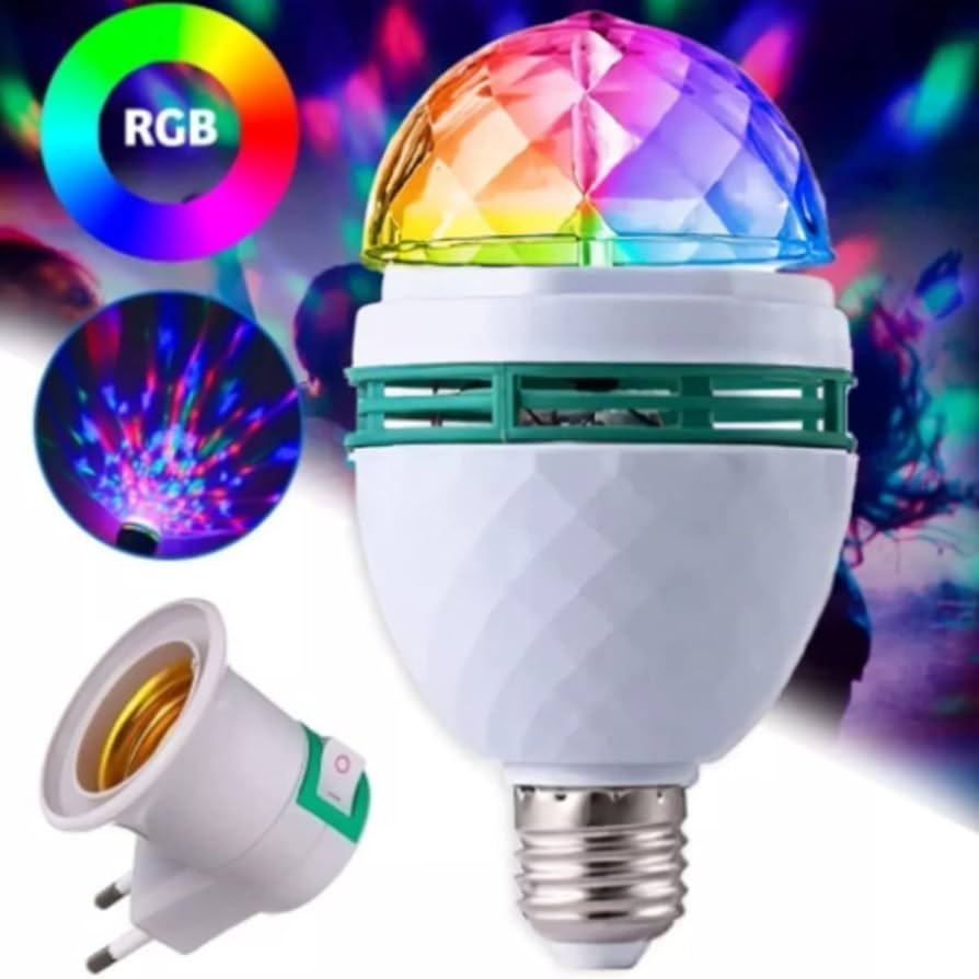 Lâmpada LED Giratória RGB – Efeito Festa e Globo de Cristal