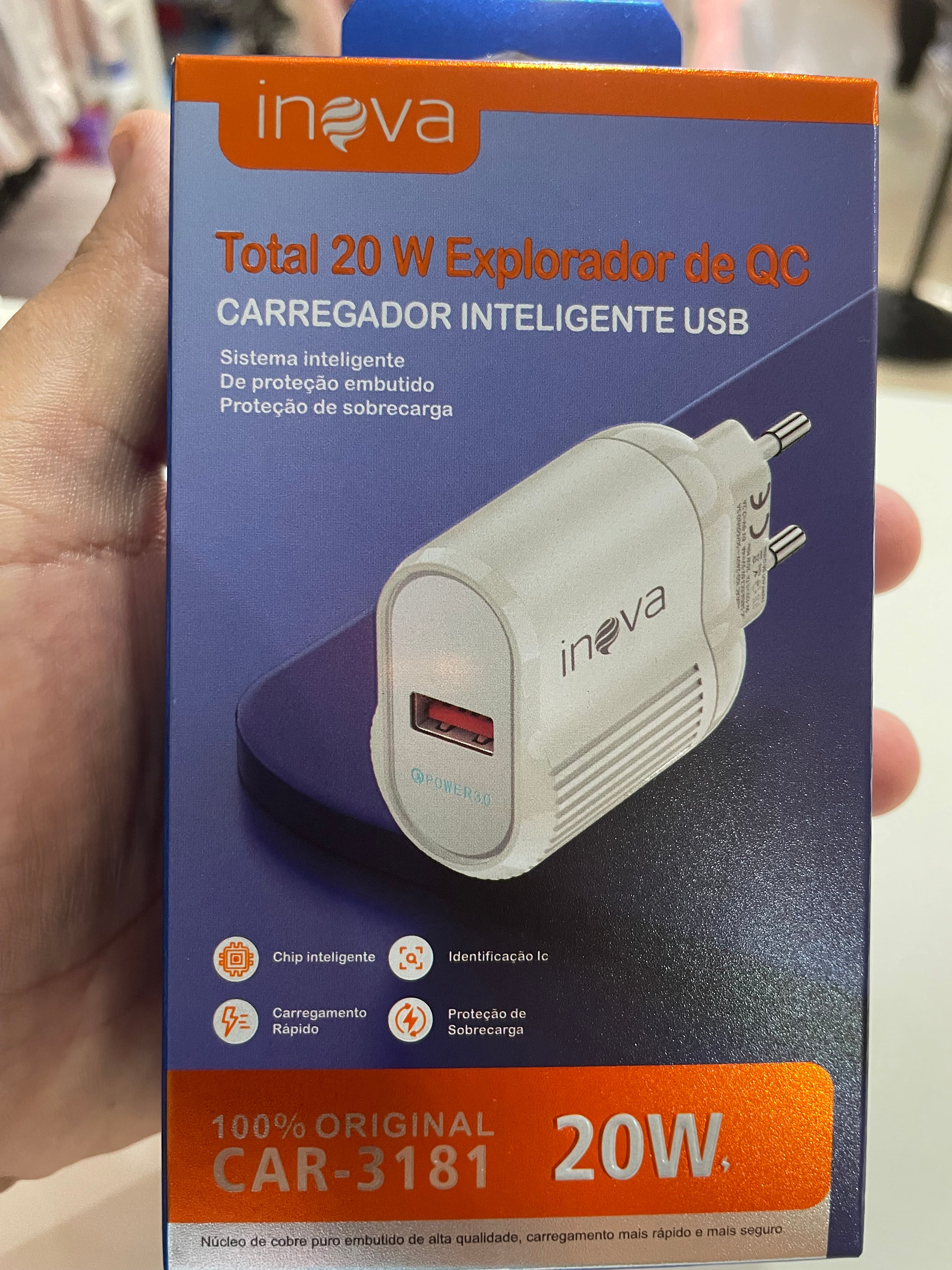 Carregador de Parede Inteligente Ineva CAR-3181 - 20W Quick Charge