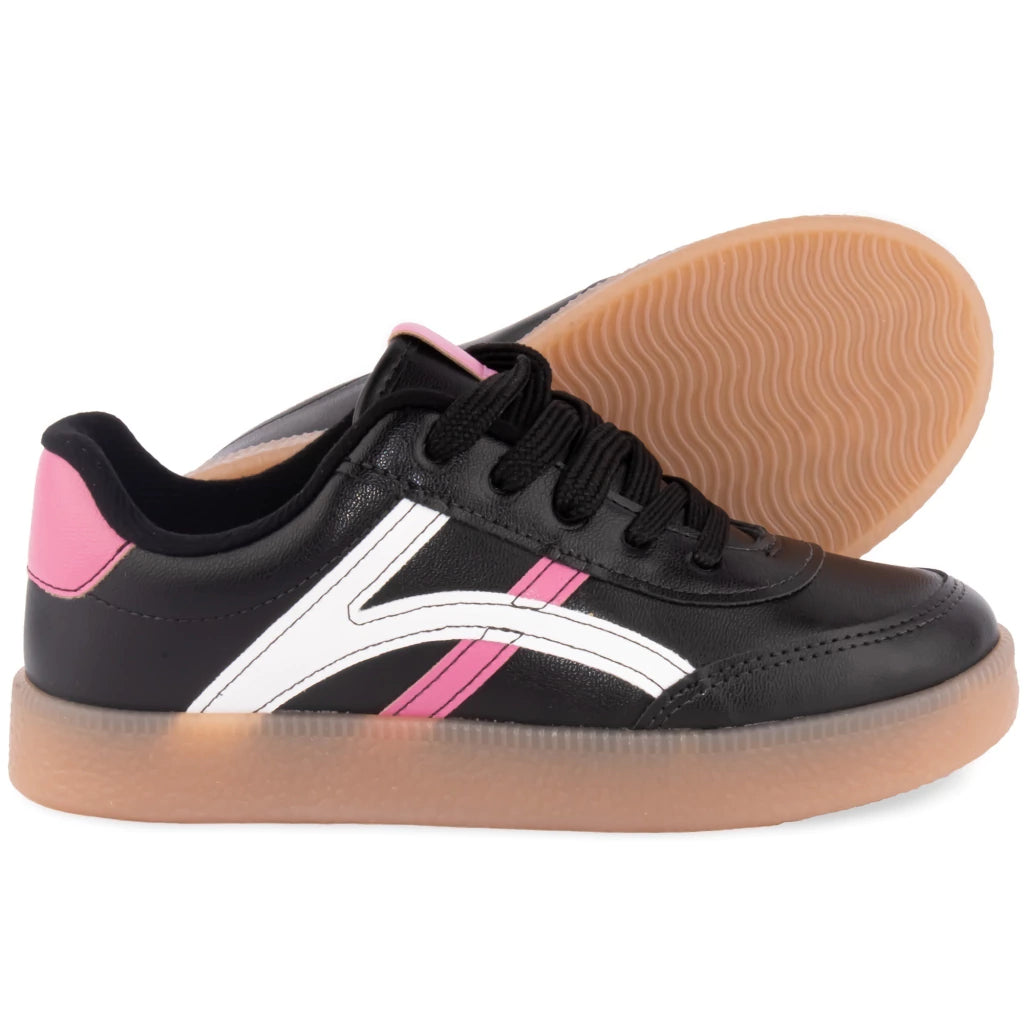 Tênis Casual Urbano - Preto, Branco e Rosa