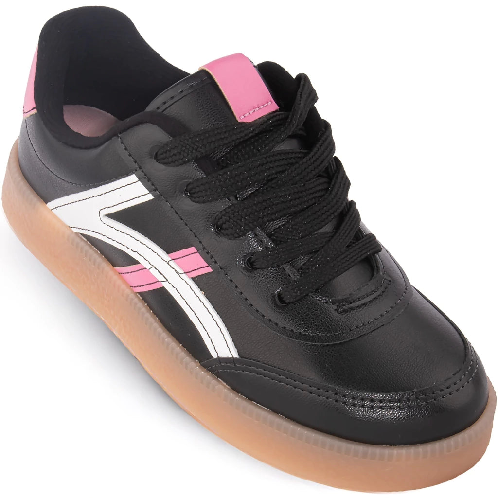 Tênis Casual Urbano - Preto, Branco e Rosa