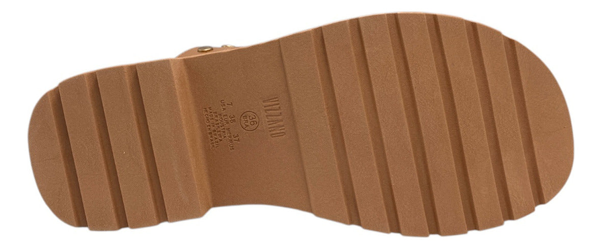 Sandália Slide Plataforma Tratorada - Caramelo com Tachas