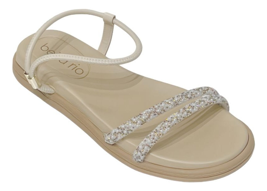 Sandália Rasteira Beira Rio Nude com Pedraria