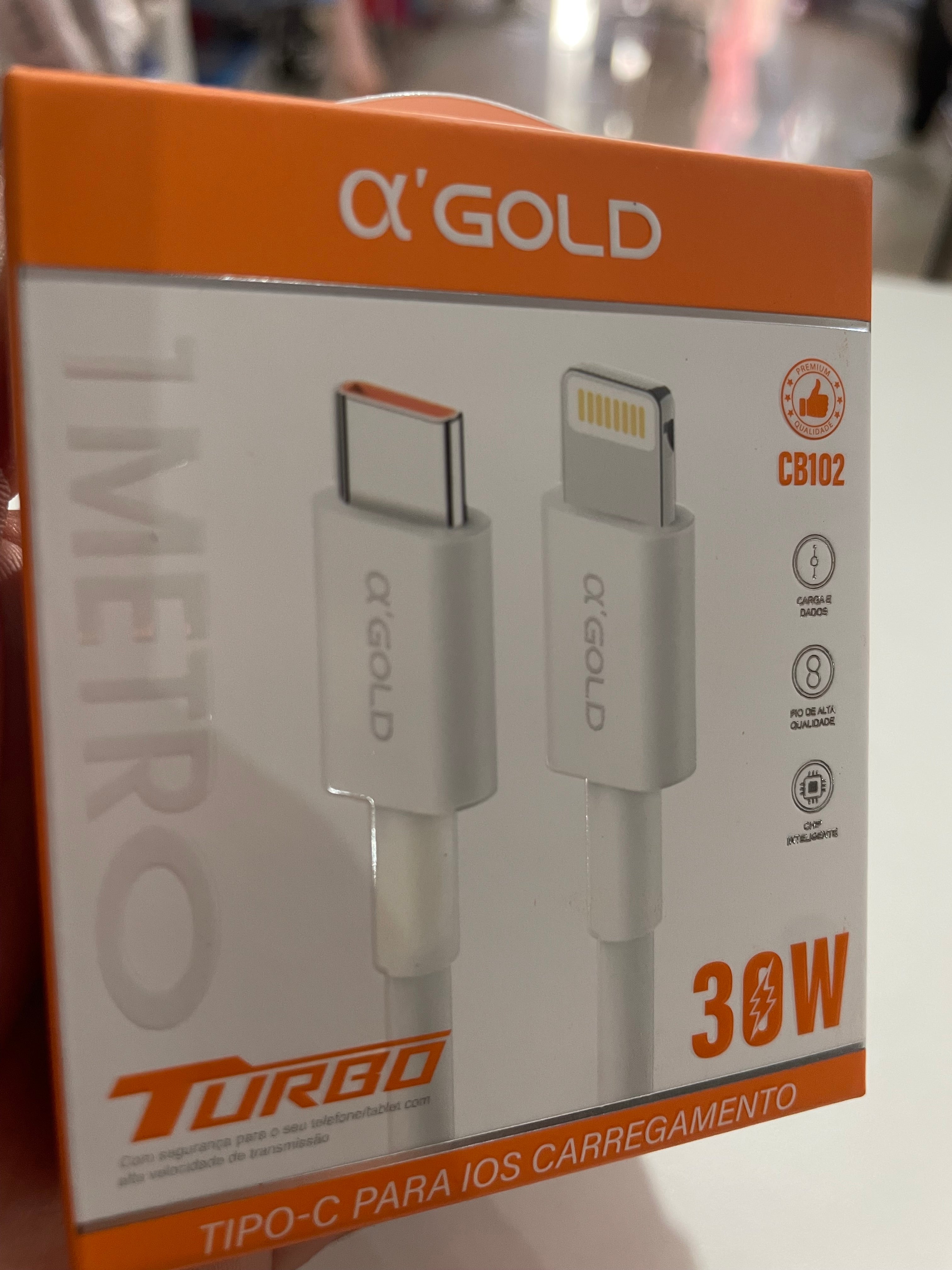 Cabo Turbo Alpha Gold CB102 – USB-C para Lightning (iPhone) – 30W – 1 Metro