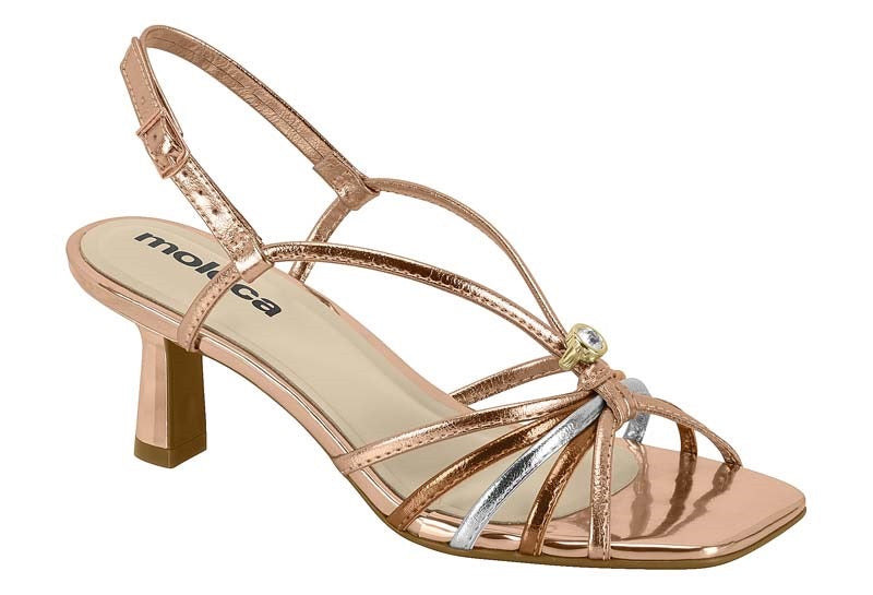 Sandália Feminina Moleca-Salto Taça Metalizada com Detalhe em Strass