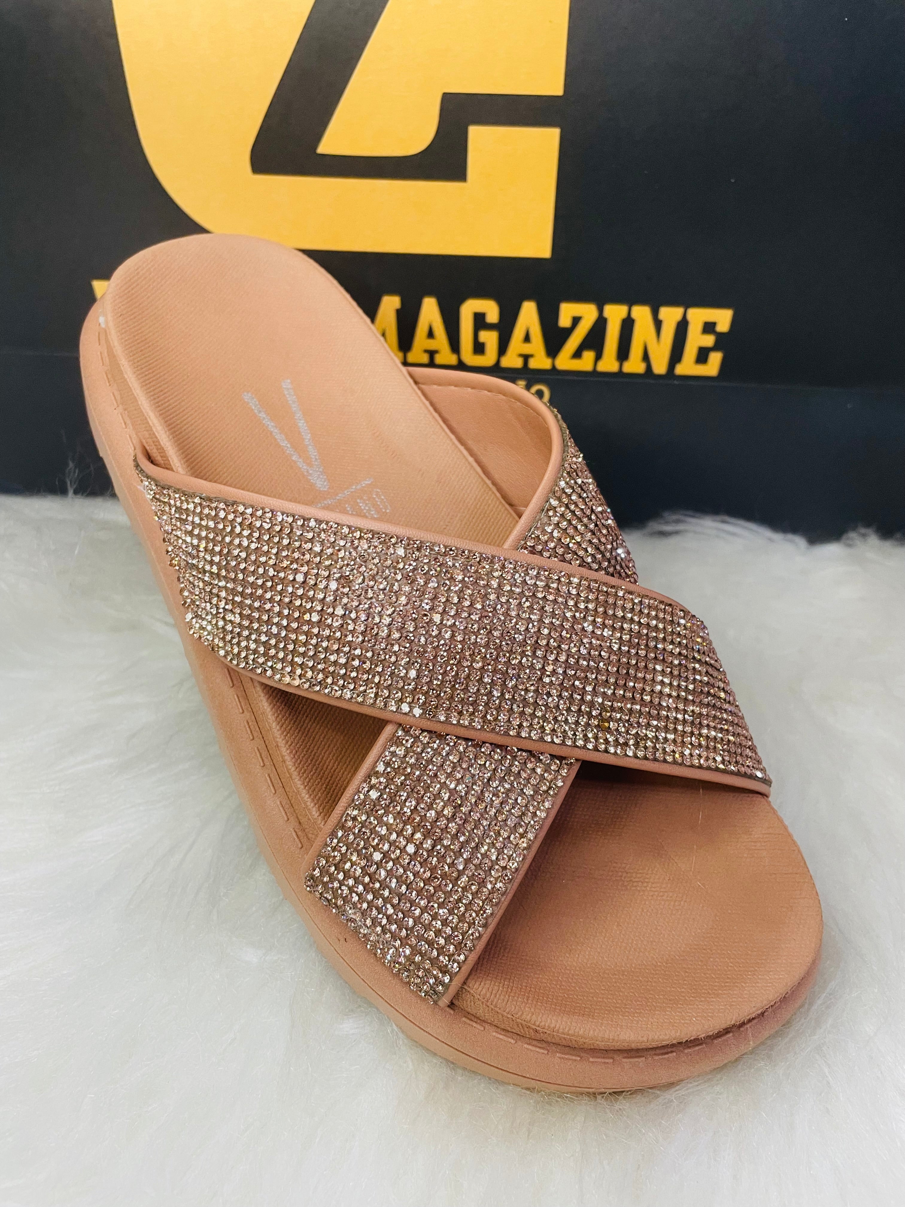 Sandália Vizzano Slide com Brilhos e Tiras Cruzadas