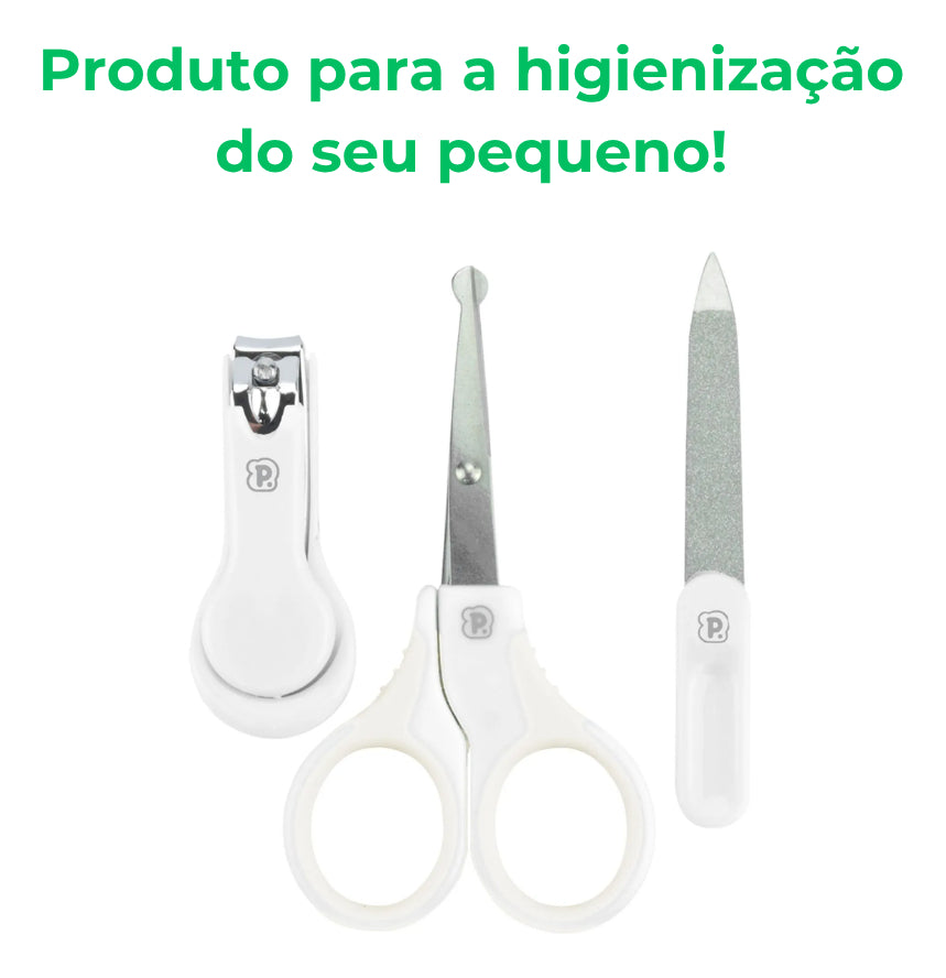Kit Higiene Bebê Pimpolho 3 Peças - Tesoura, Cortador e Lixa