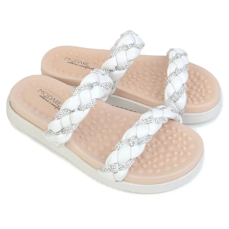 Chinelo Modare Ultraconforto – Slide com Tiras Trançadas e Brilho