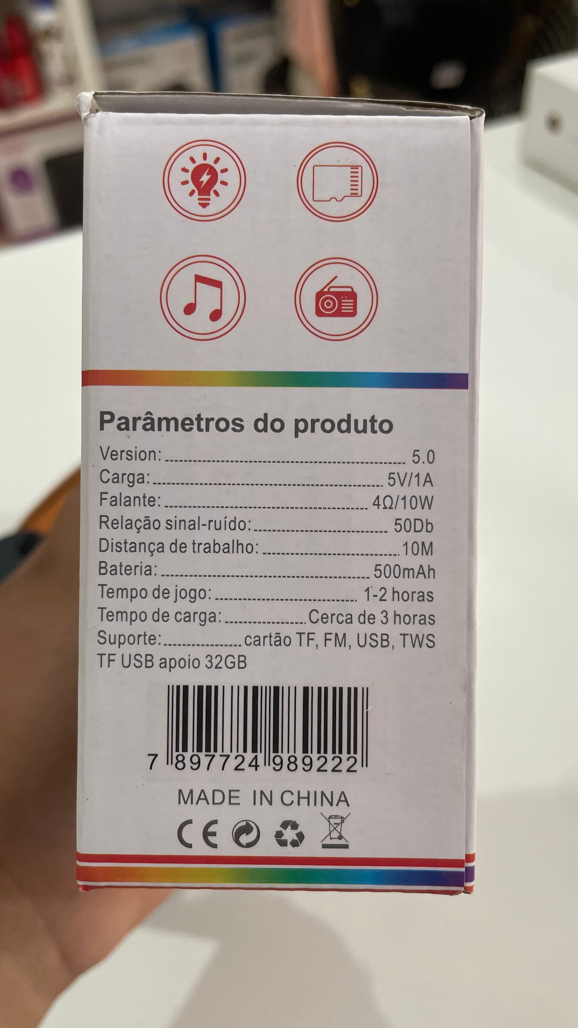 Caixa de Som Bluetooth Kapbom KA-8922 – Com LED RGB e Alça de Transporte