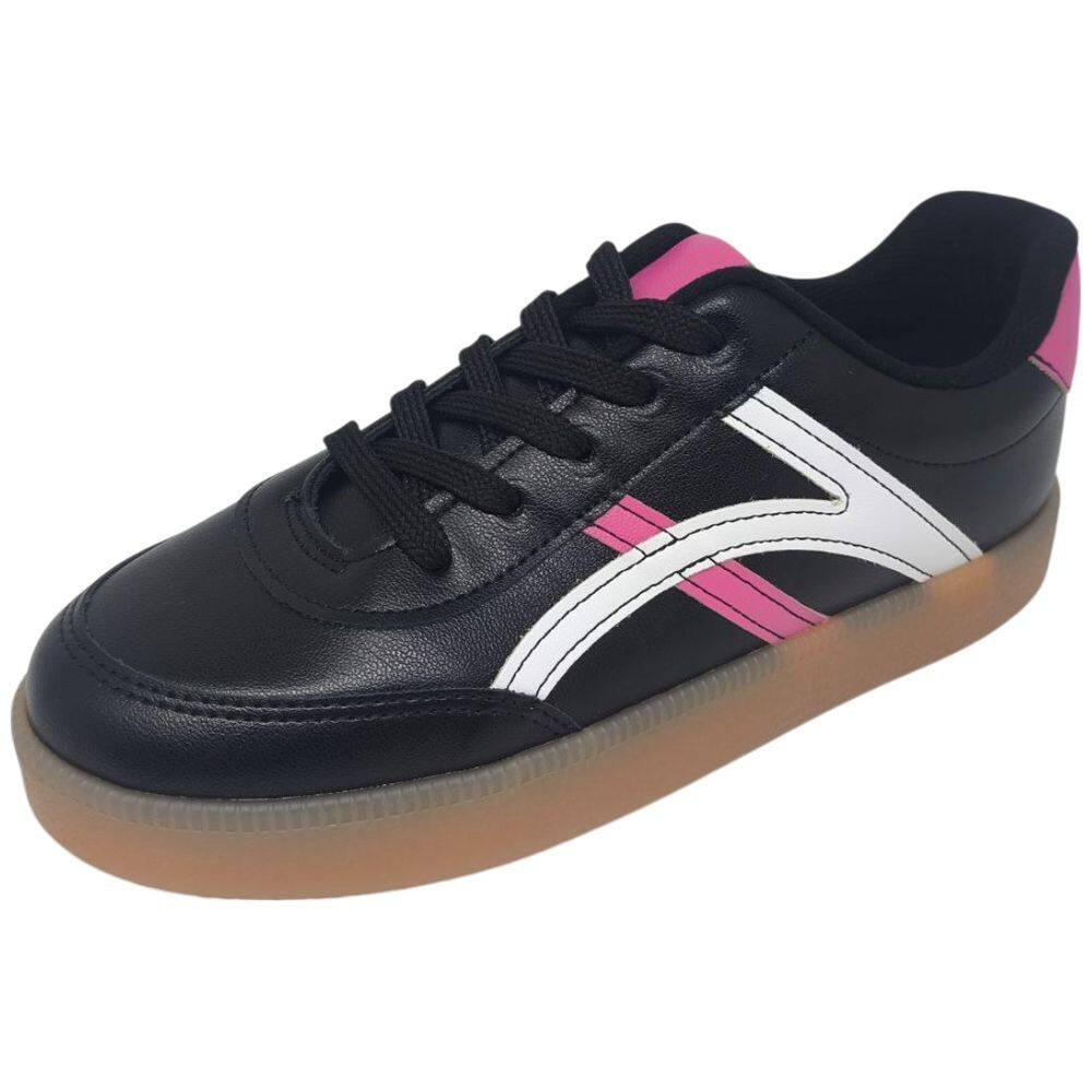 Tênis Casual Urbano - Preto, Branco e Rosa