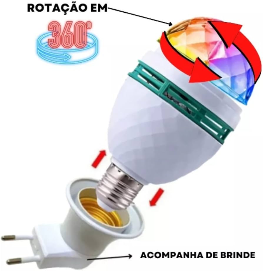 Lâmpada LED Giratória RGB – Efeito Festa e Globo de Cristal