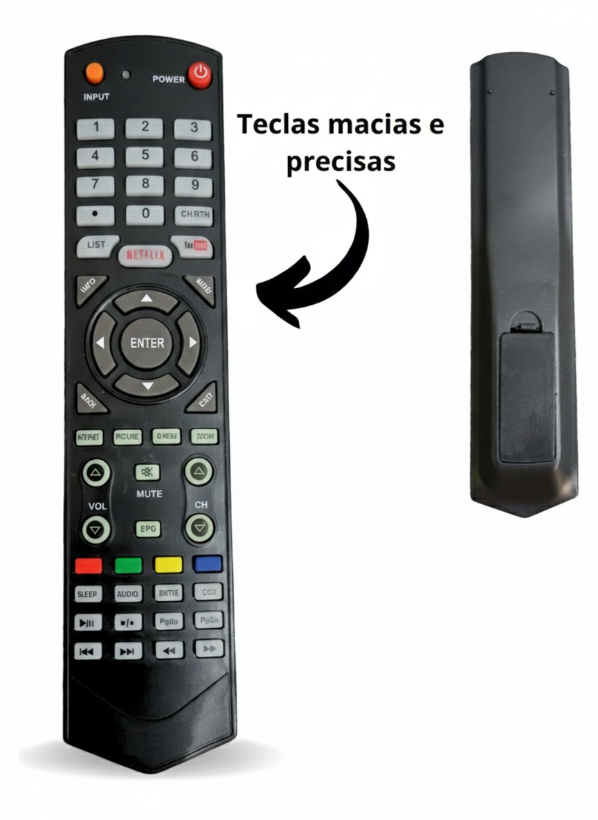 Controle Remoto Universal para Smart TV – Design Ergonômico e Teclas Macias