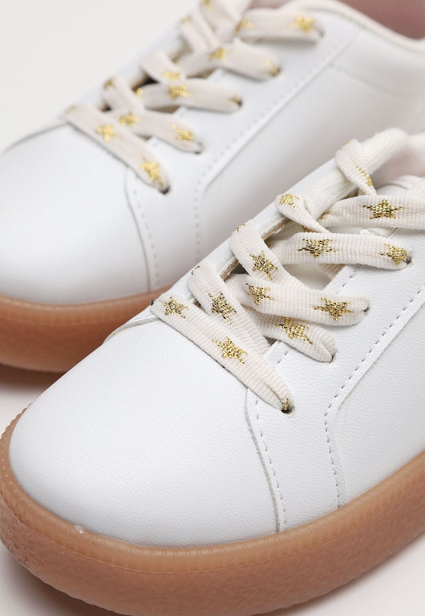 Tênis Infantil Molekinha-Branco e Dourado com Solado Mel/Marrom