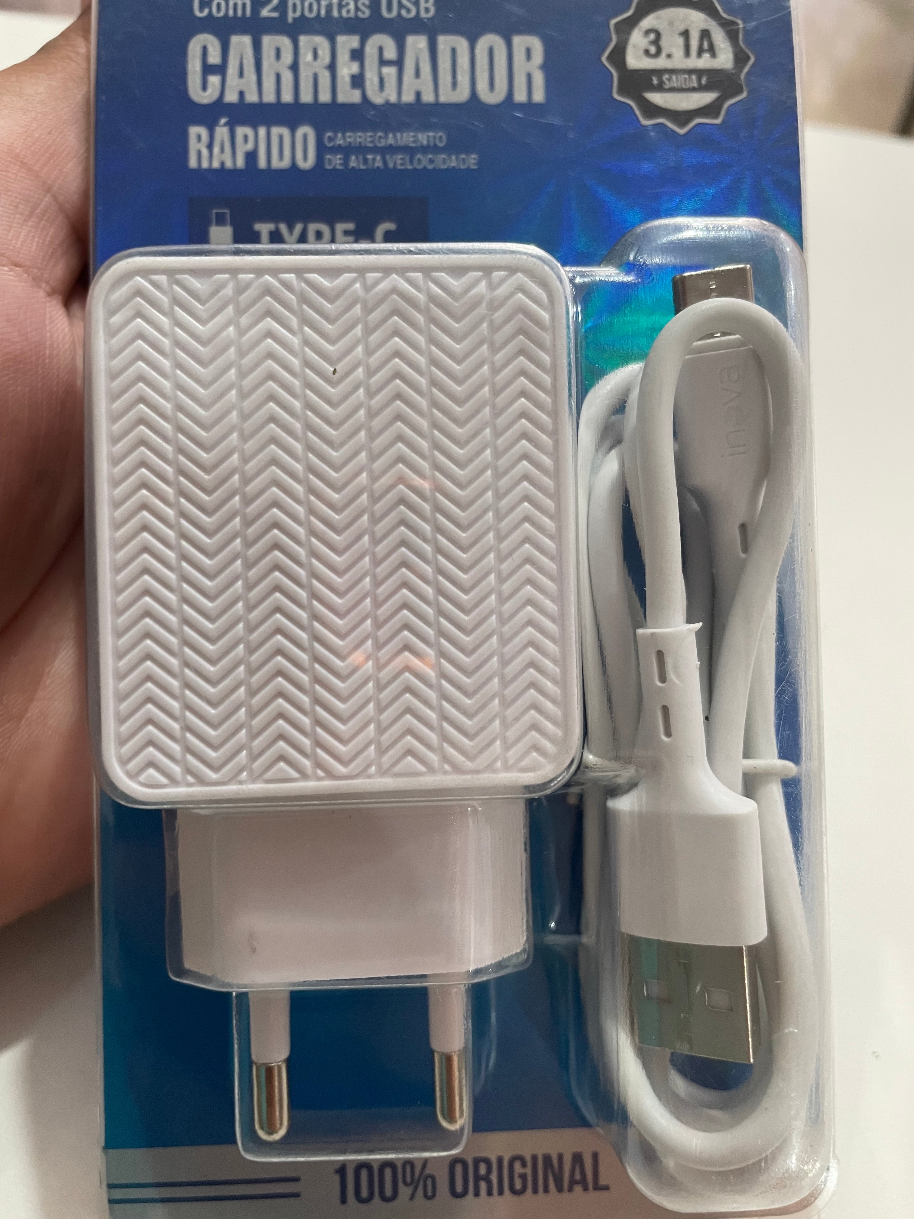 Carregador Rápido Inova CAR-9014 - 3.1A com 2 Portas USB + Cabo Type-C