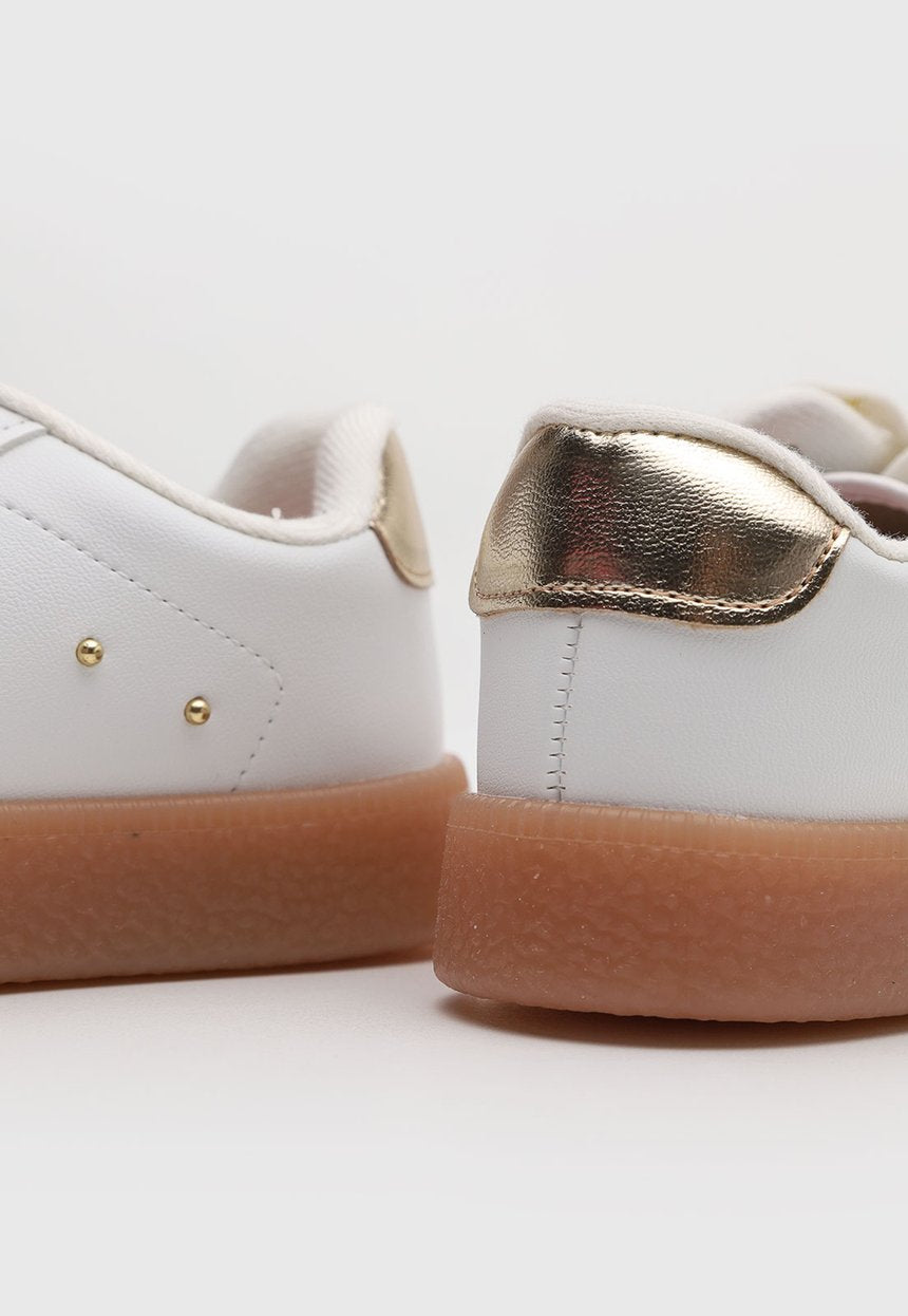 Tênis Infantil Molekinha-Branco e Dourado com Solado Mel/Marrom