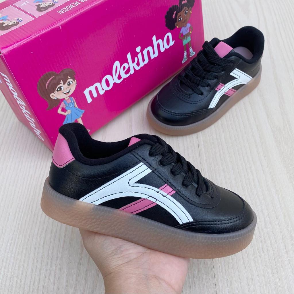 Tênis Casual Urbano - Preto, Branco e Rosa