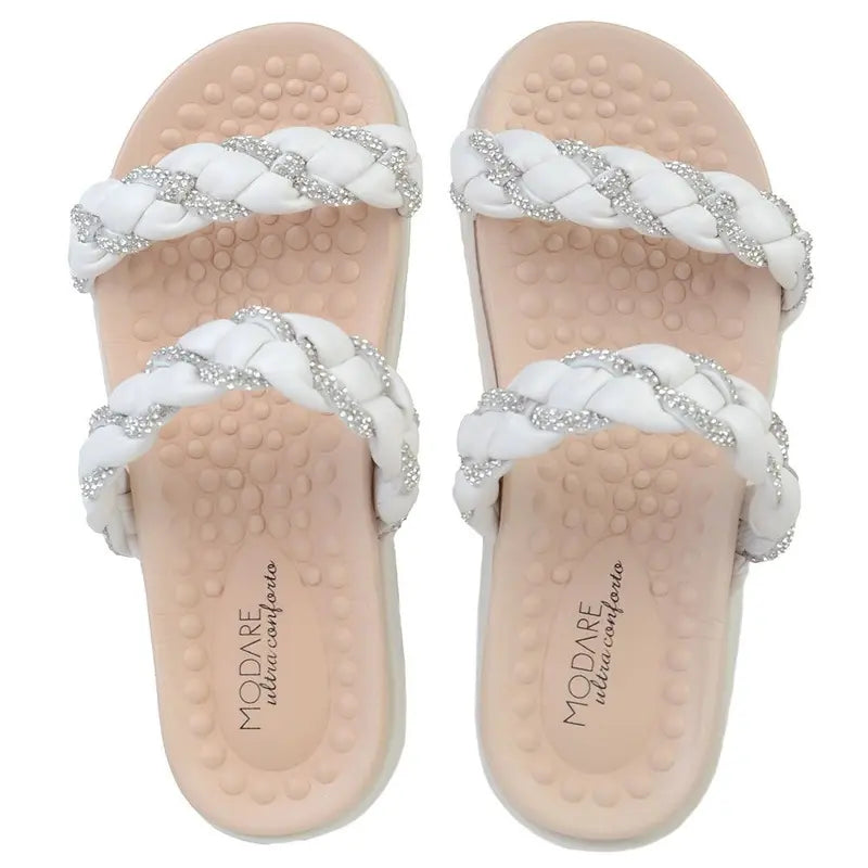 Chinelo Modare Ultraconforto – Slide com Tiras Trançadas e Brilho