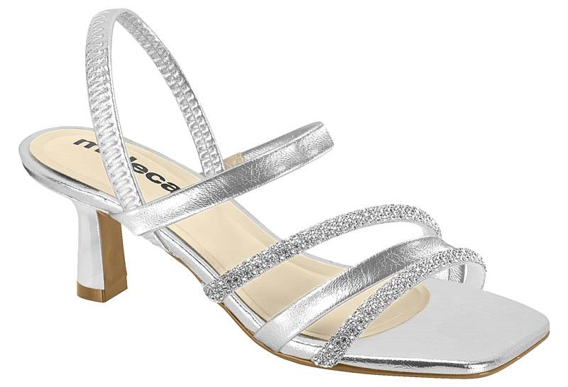 Sandália Feminina Salto Baixo Moleca Prateada com Brilho