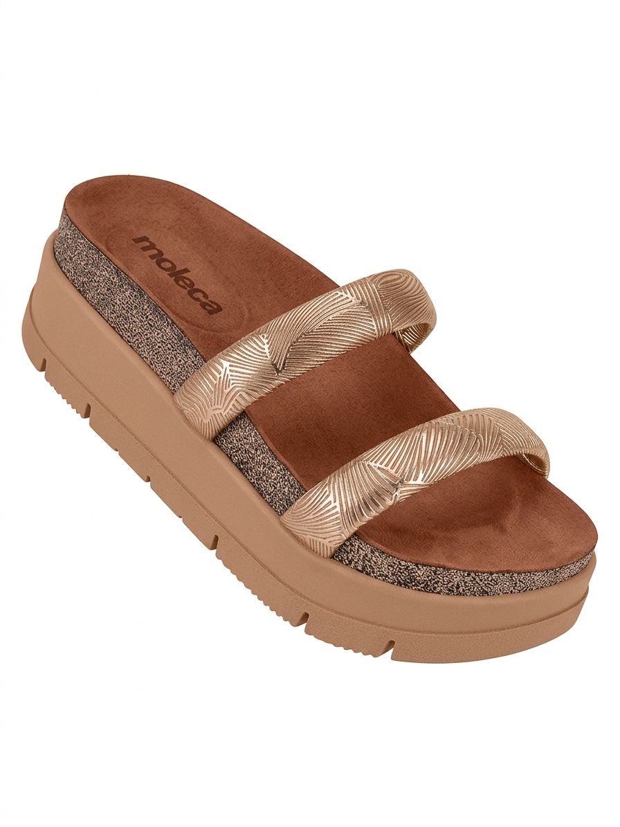 Tamanco Moleca Flatform Metalizado - Bege com Bronze